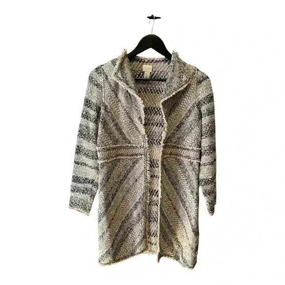 Chicos woven tweed striped jacket sz 0 Textured Elyse Cardigan - Picture 4 of 9